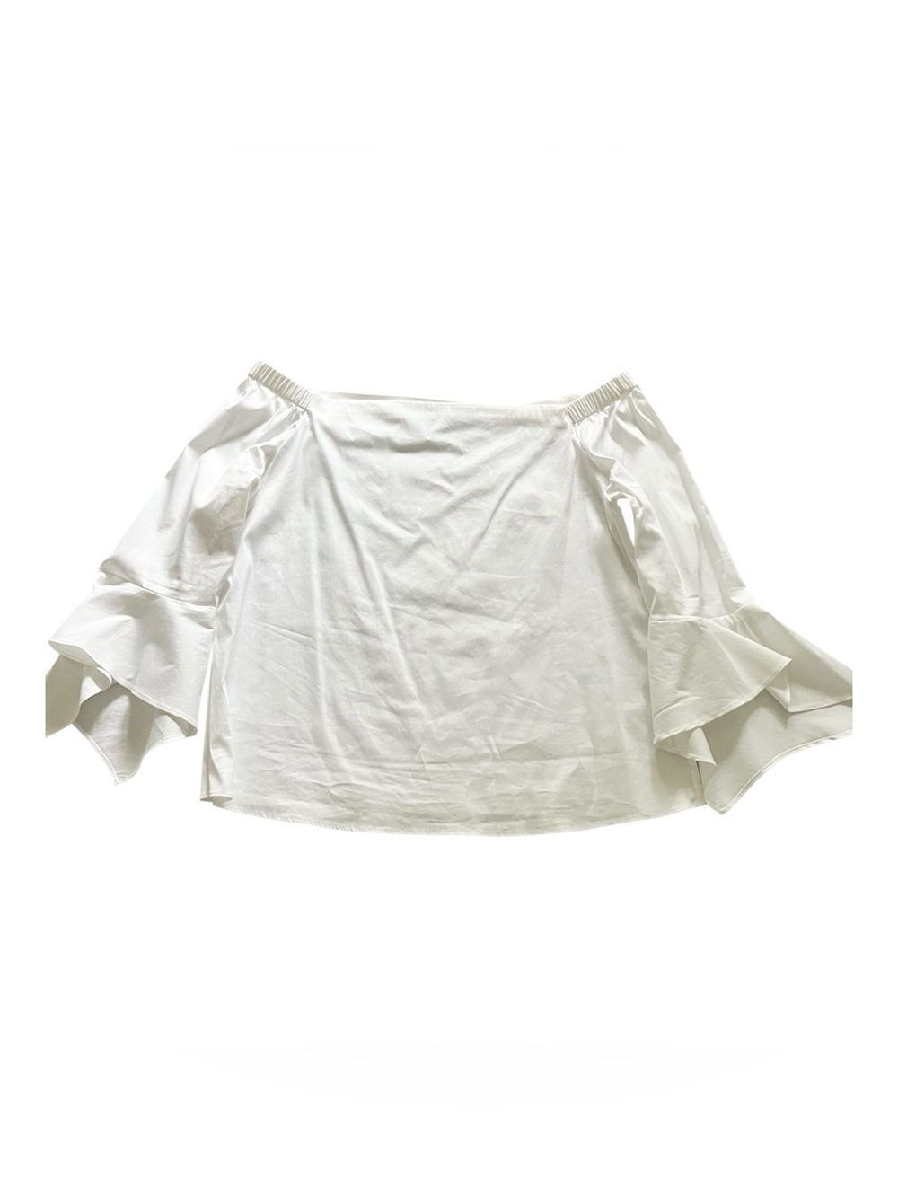 White House Black Market Womens Off-Shoulder Bell Sleeve White Blouse Size LARGE - Picture 2 of 7